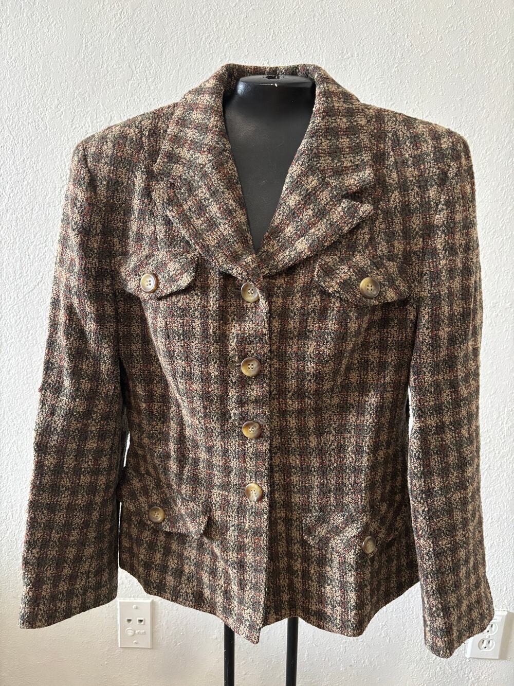 Vintage Pendleton Plaid Blazer Jacket Wool Brown Womens Size 4